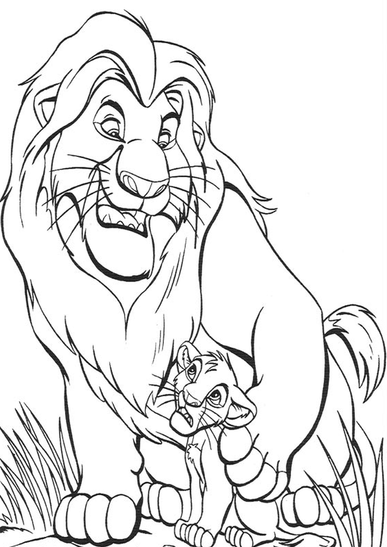 kolorowanka Król Lew Disney - Mufasa i Simba, dla dzieci malowanka do wydruku numer 25